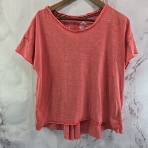 Anthropologie T Shirt Womens Medium Pink Pilcro Tee Short Sleeve Pleated Hi Low